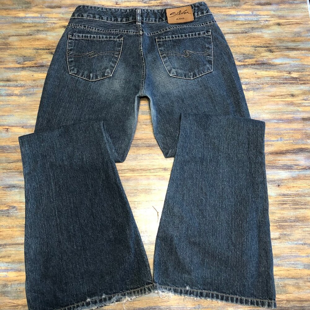 Silver Jeans VTG Bell Bottoms Low Rise Boho Distressed Blue Womens Size 31/31